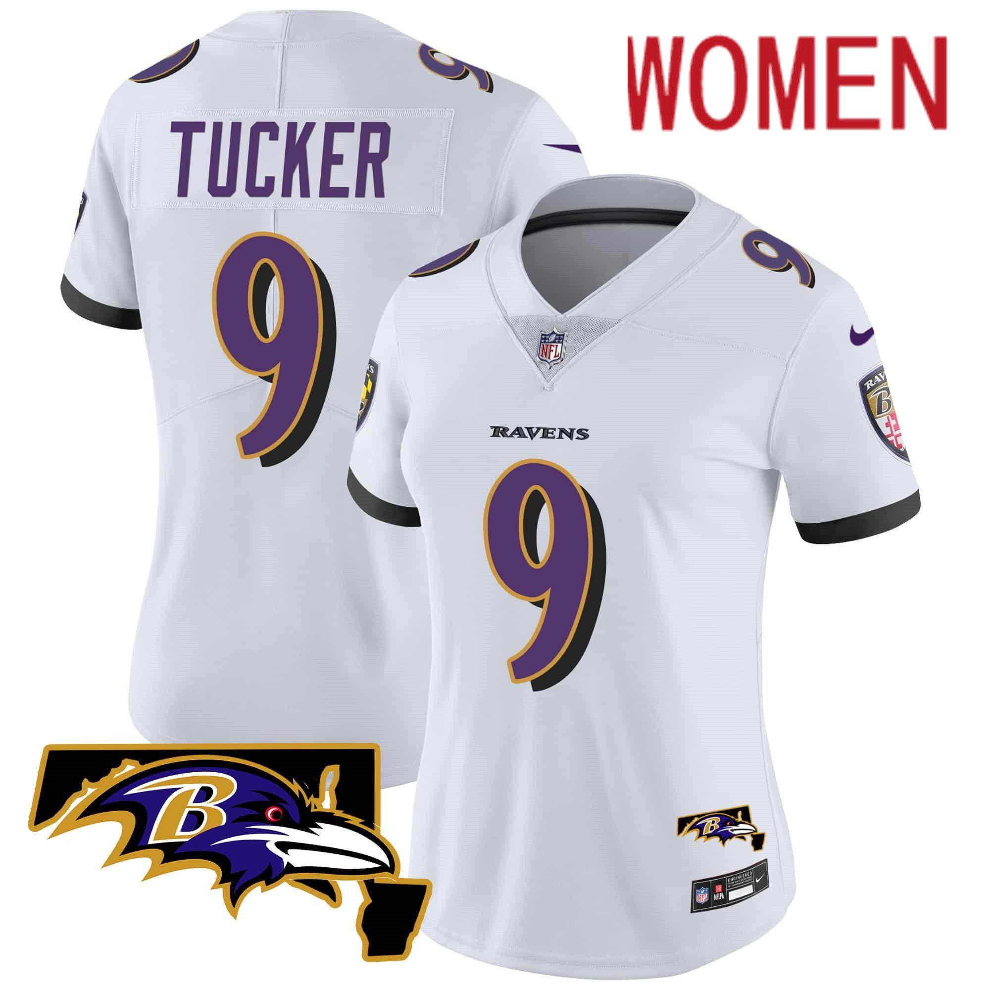 Women Baltimore Ravens #9 Tucker White 2024 Nike Maryland Patch Vapor Limited NFL Jersey